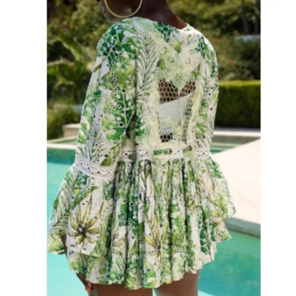 Aratta Silent Journey Eyelet Palm Cape Blouse NWT